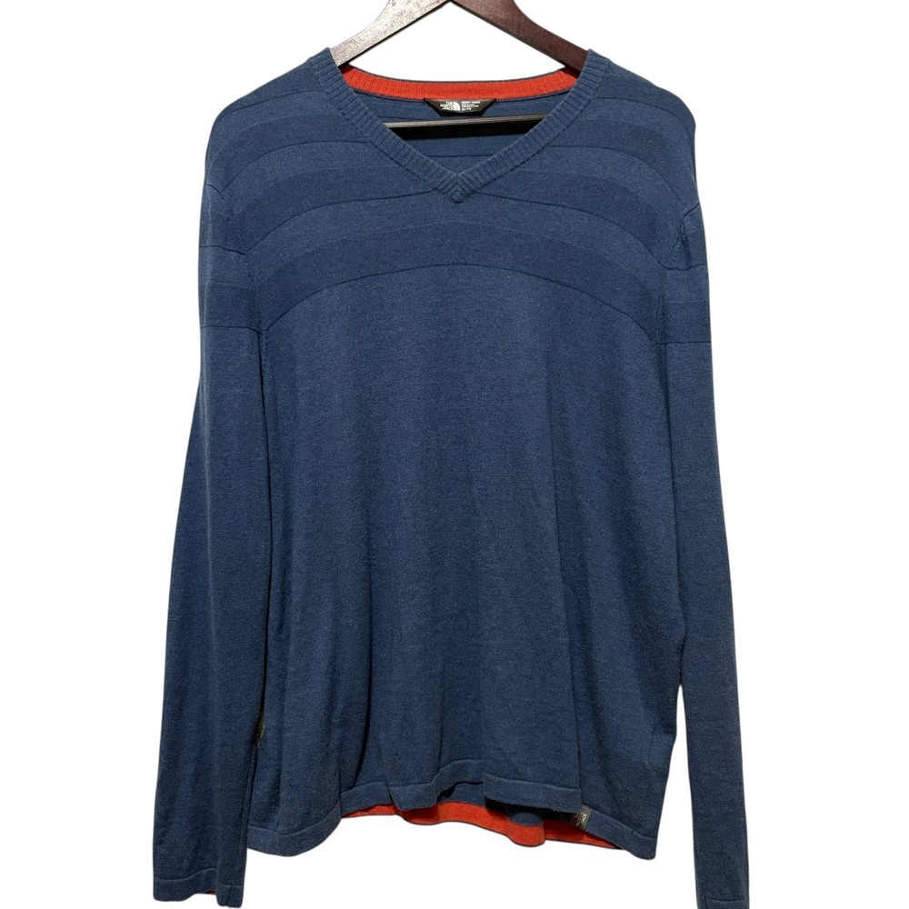 The North‎ Face Mens XL Blue Textured Lightweight Knit Hiking Layer Pullover